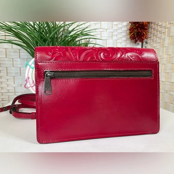 EUC Patricia Nash Laurentina Tooled Leather Crossbody|Clutch - Magenta - Picture 5 of 14